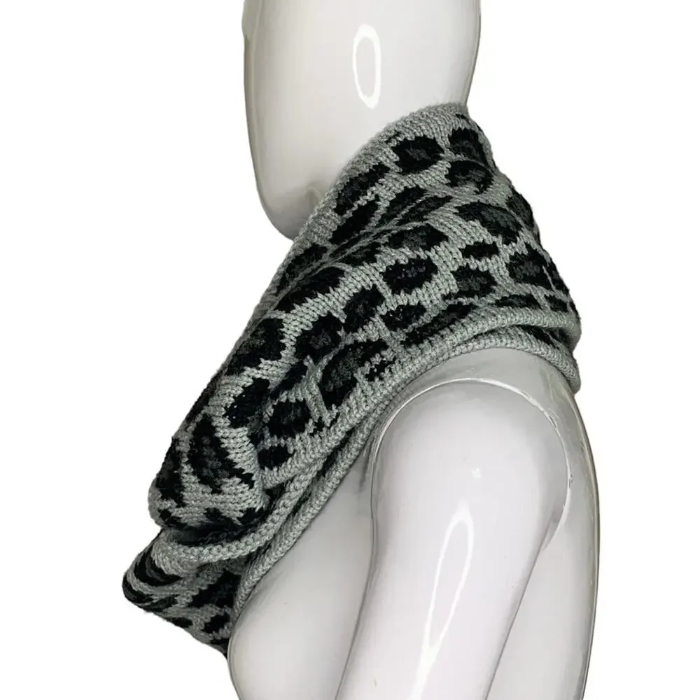 Betsey Johnson Animal Print Infinity Scarf Gray and Black Fine Knit